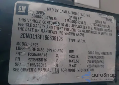 2008 Chevrolet Equinox Ls z USA, uszkodzony, nr VIN 2CNDL13F186338195